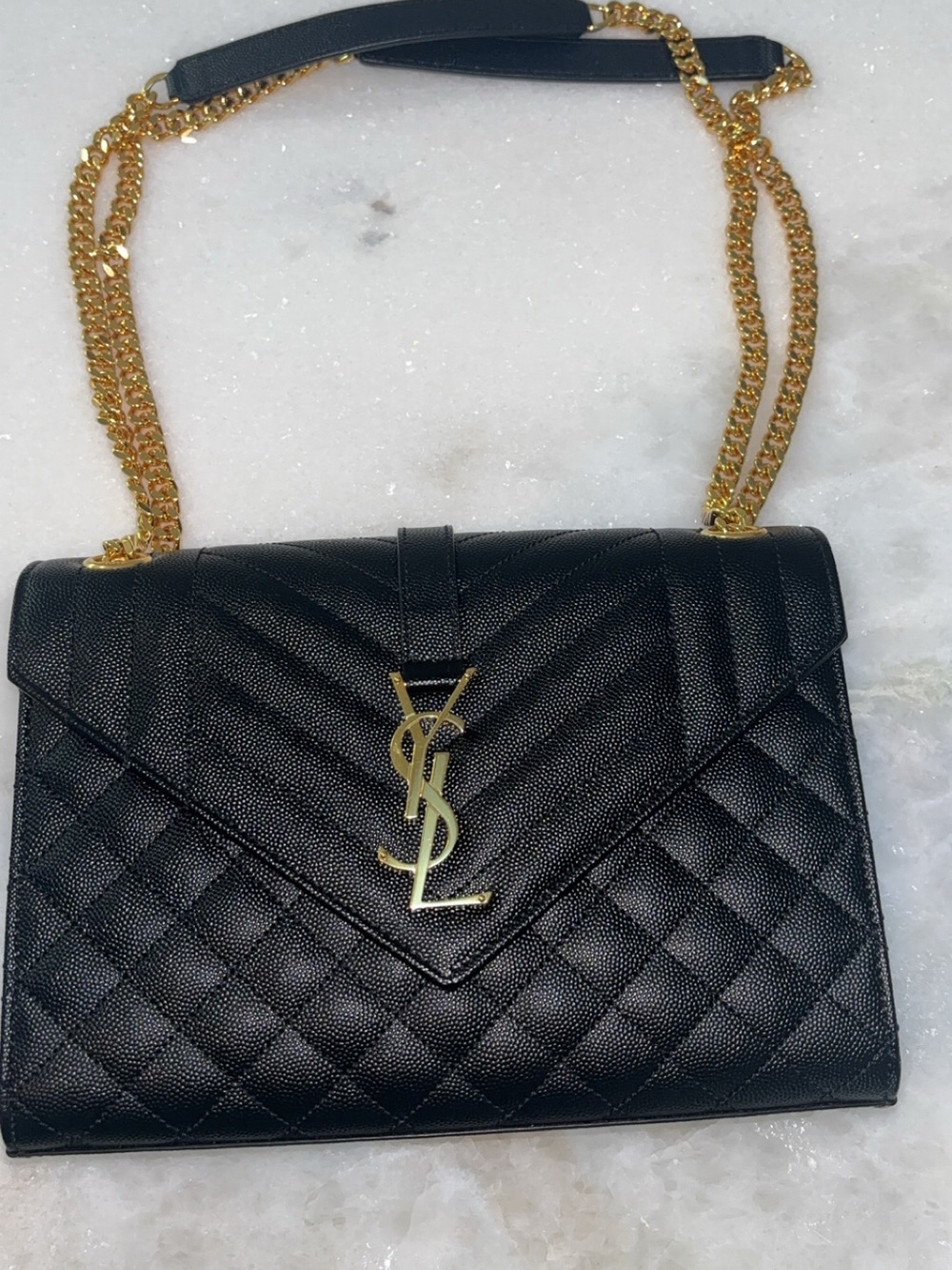Yves Saint Laurent Black Quilted Leather Shoulder Bag with Gold Chain